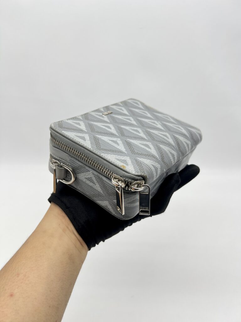 Dior Zipped Compact Pouch Diamond Canvas Grey
