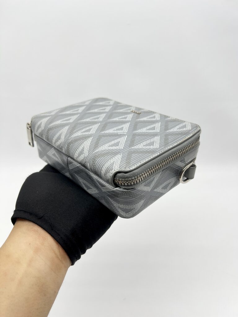 Dior Zipped Compact Pouch Diamond Canvas Grey