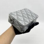 Dior Zipped Compact Pouch Diamond Canvas Grey