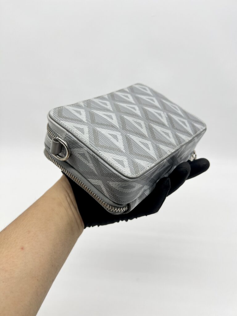 Dior Zipped Compact Pouch Diamond Canvas Grey