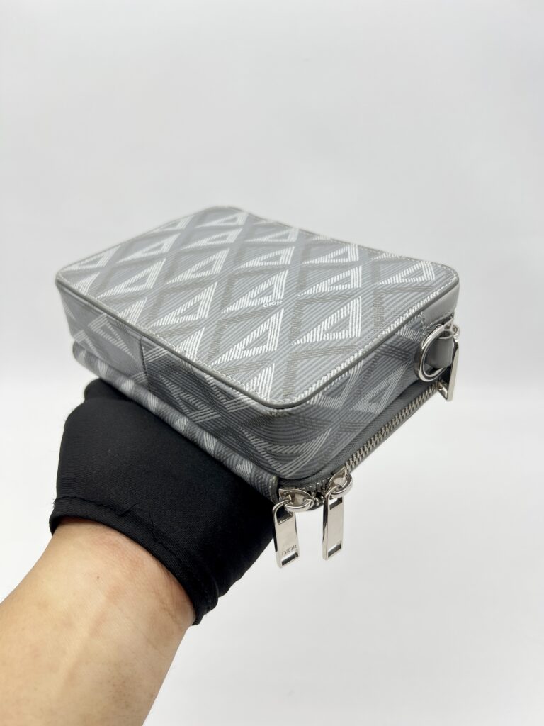 Dior Zipped Compact Pouch Diamond Canvas Grey