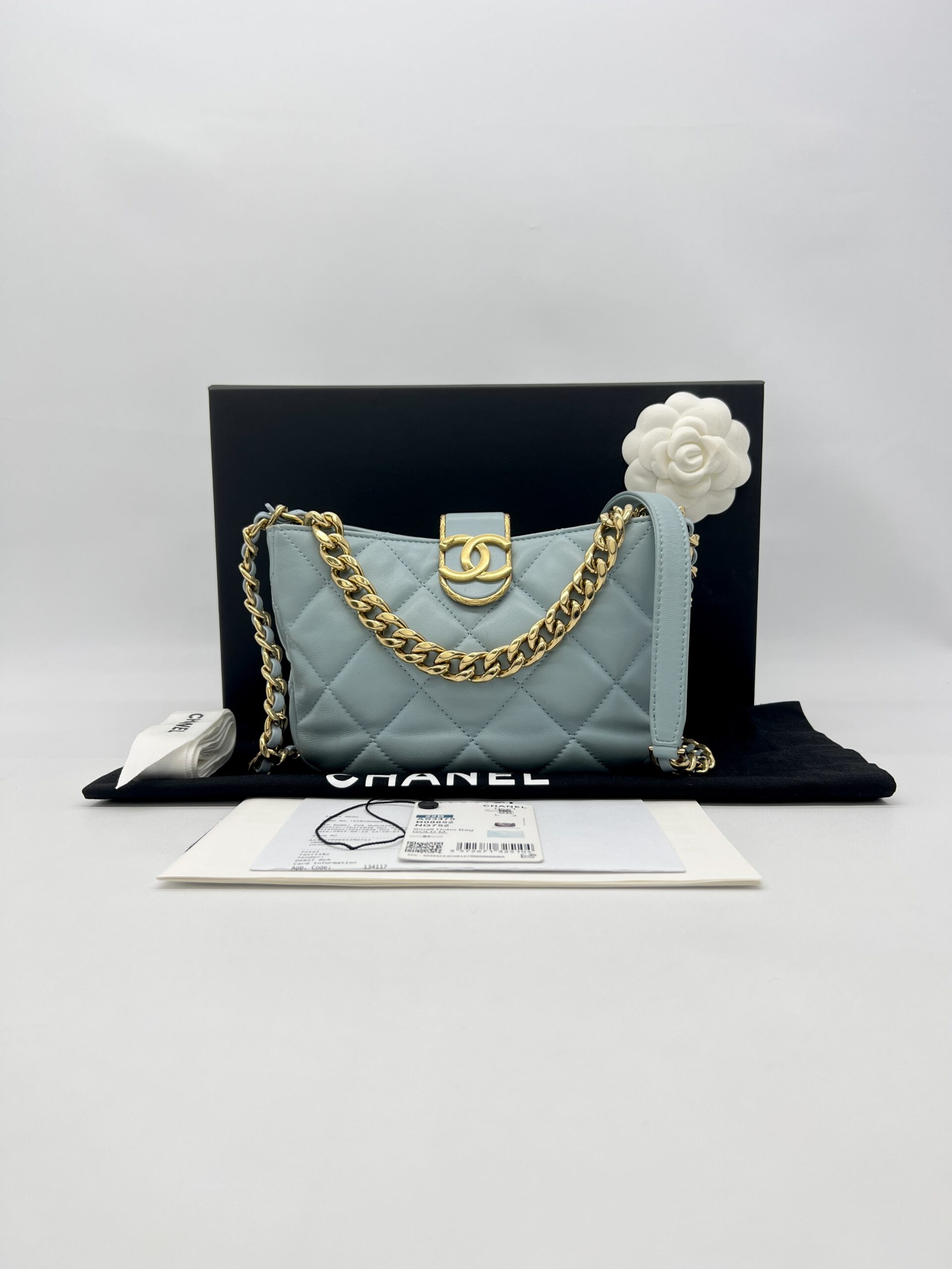 Chanel 2 Way Chain Shoulder Bag Lambskin Blue GHW