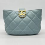 Chanel 2 Way Chain Shoulder Bag Lambskin Blue GHW