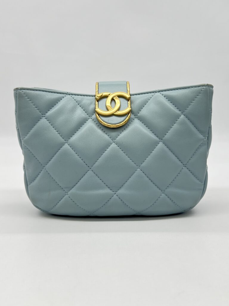 Chanel 2 Way Chain Shoulder Bag Lambskin Blue GHW