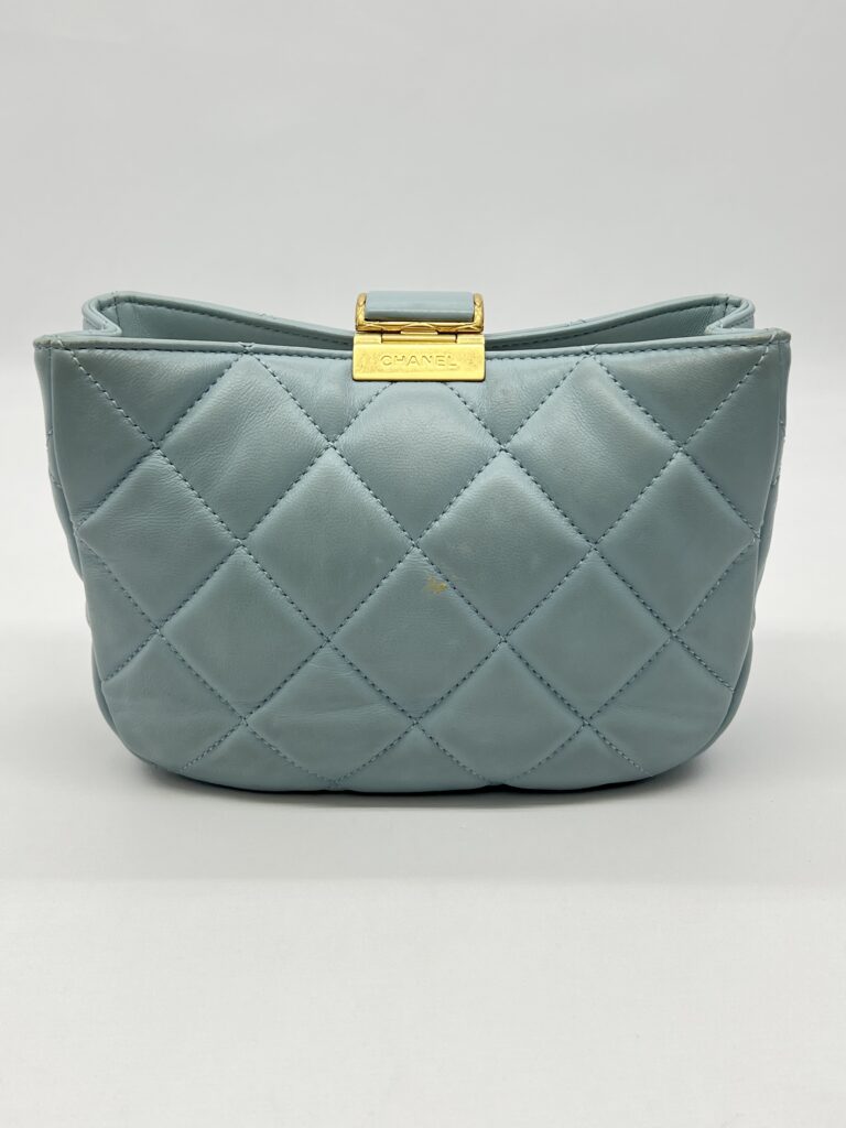 Chanel 2 Way Chain Shoulder Bag Lambskin Blue GHW