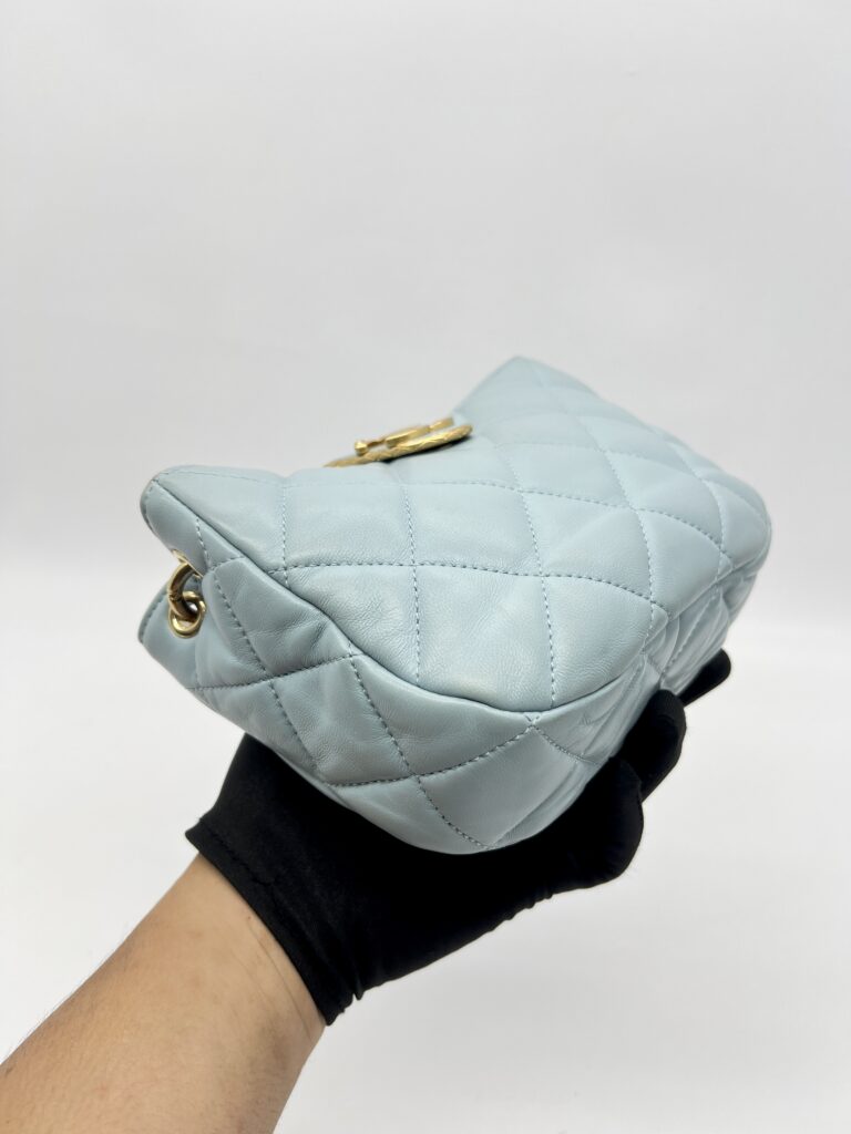 Chanel 2 Way Chain Shoulder Bag Lambskin Blue GHW
