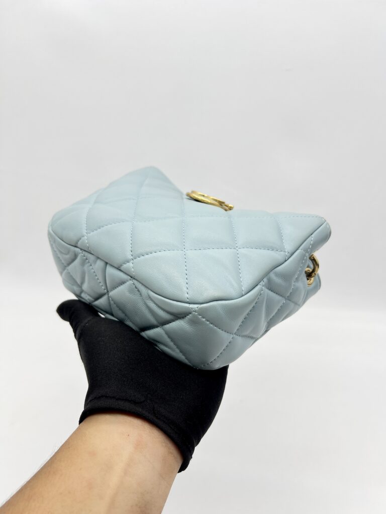 Chanel 2 Way Chain Shoulder Bag Lambskin Blue GHW