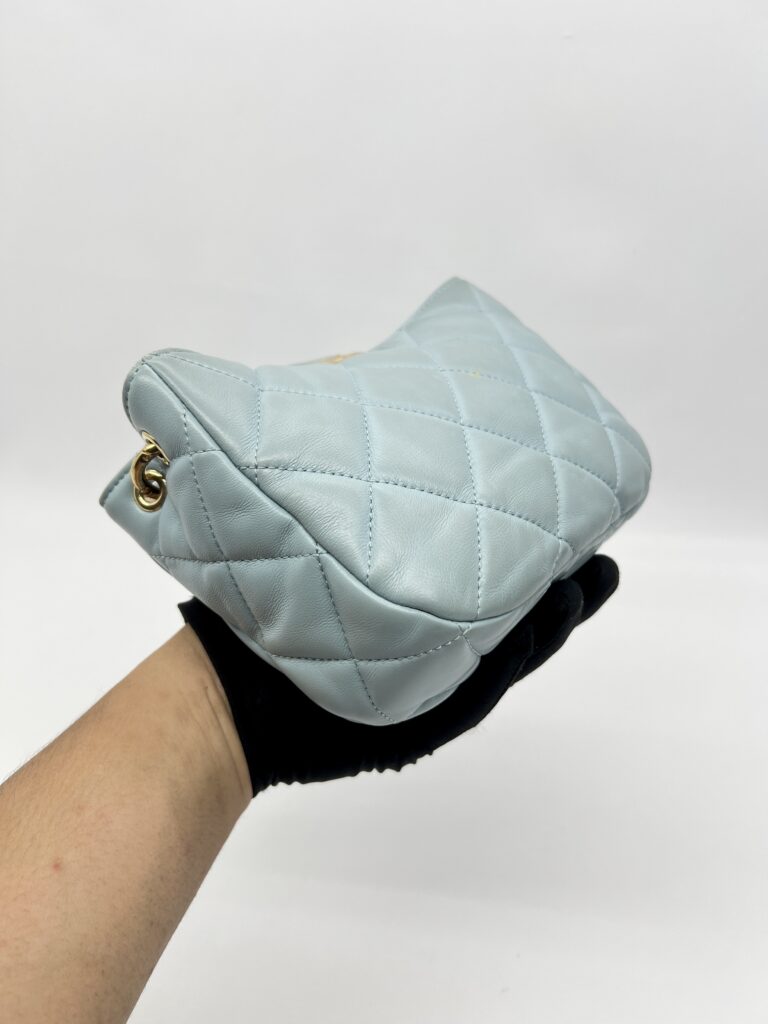 Chanel 2 Way Chain Shoulder Bag Lambskin Blue GHW