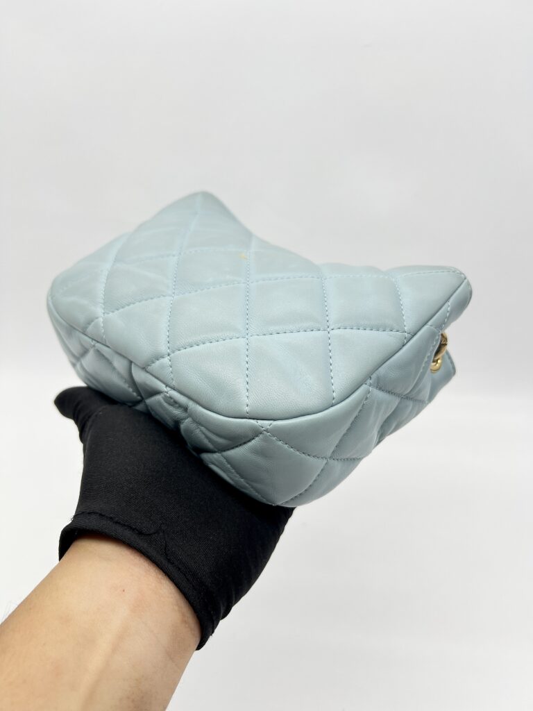 Chanel 2 Way Chain Shoulder Bag Lambskin Blue GHW