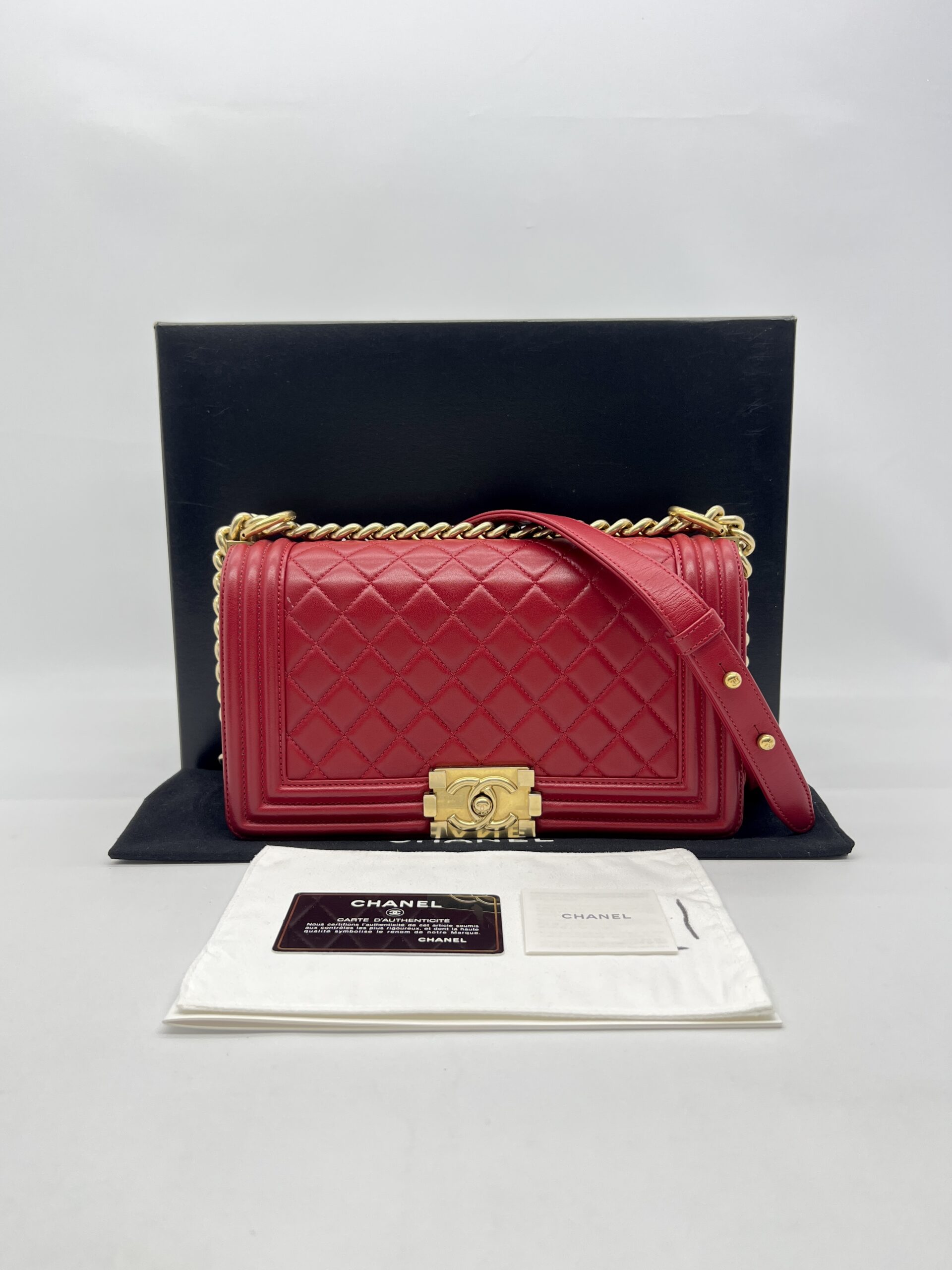 Chanel Boy 25 Lambskin Red GHW