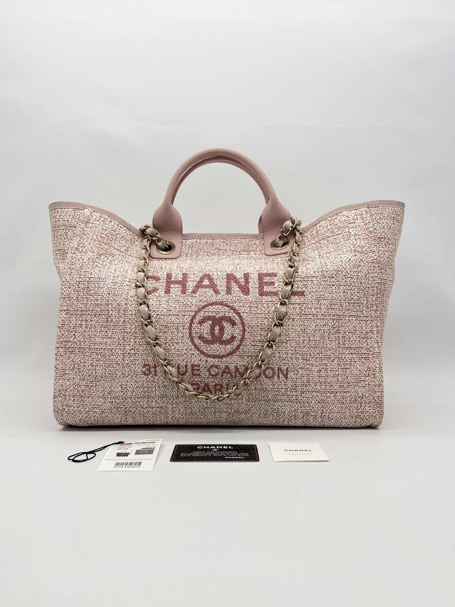 Chanel Deauville Medium Raffia Pink GHW