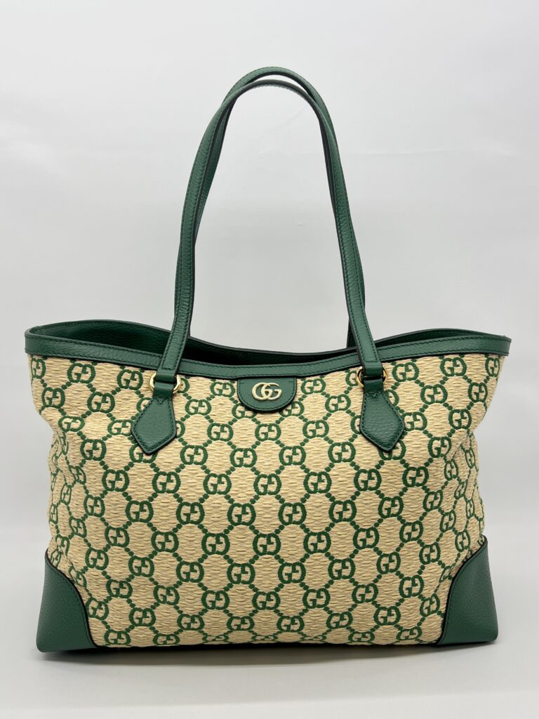 Gucci Ophidia Tote Bags GG Raffia Beige Green GHW