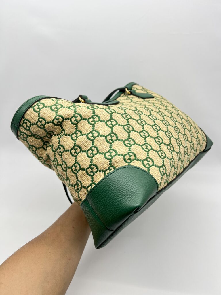 Gucci Ophidia Tote Bags GG Raffia Beige Green GHW