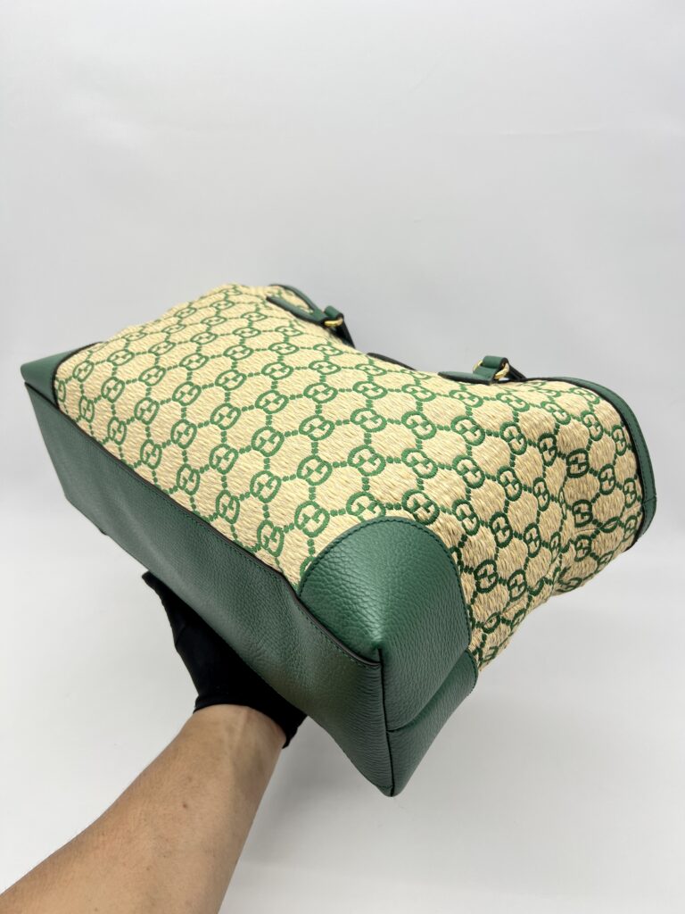 Gucci Ophidia Tote Bags GG Raffia Beige Green GHW