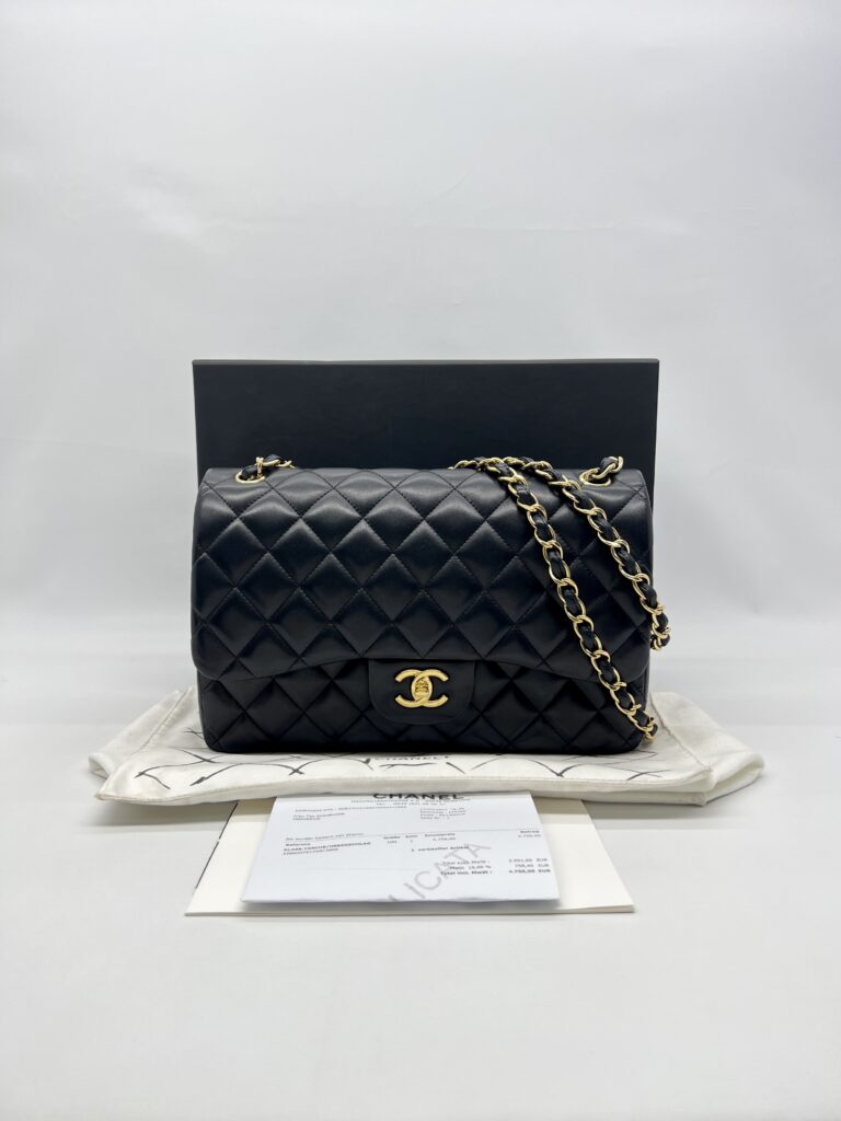 Chanel Classic Jumbo D Flap Lambskin Black Gold Hardware