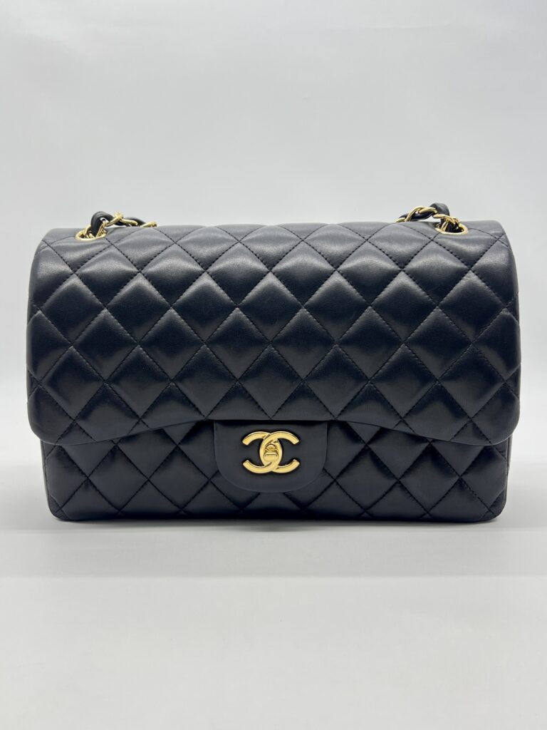 Chanel Classic Jumbo D Flap Lambskin Black Gold Hardware