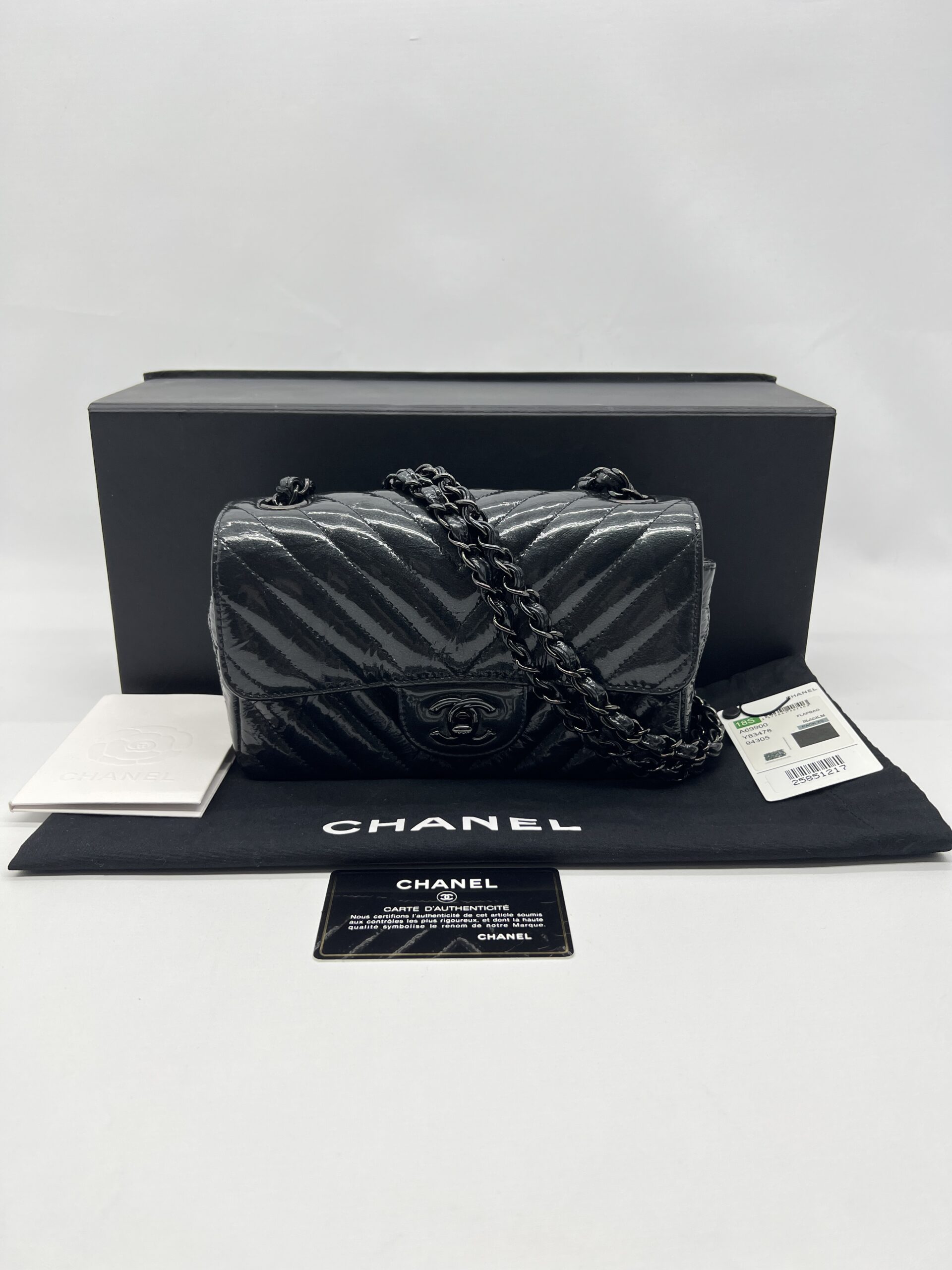 Chanel Mini Rectangle Crinkled Patent All Black