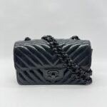 Chanel Mini Rectangle Crinkled Patent All Black