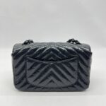 Chanel Mini Rectangle Crinkled Patent All Black