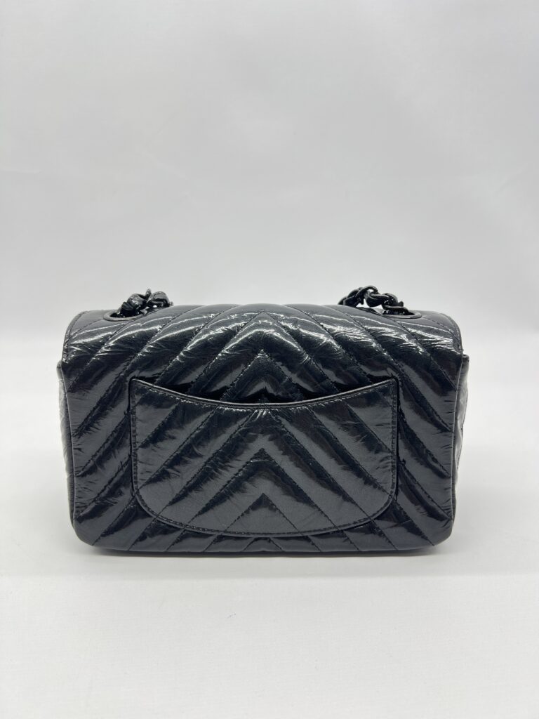 Chanel Mini Rectangle Crinkled Patent All Black