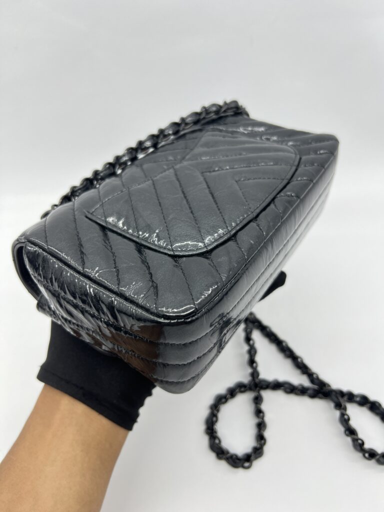 Chanel Mini Rectangle Crinkled Patent All Black