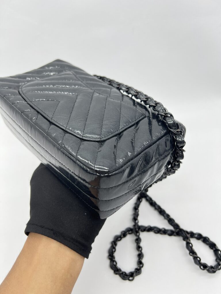 Chanel Mini Rectangle Crinkled Patent All Black