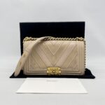 Chanel Boy Medium Chevron Beige GHW