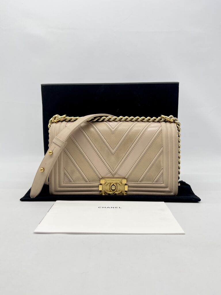 Chanel Boy Medium Chevron Beige GHW