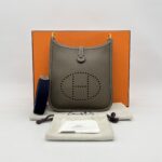 Hermes Mini Evelyne Clemence Etoupe/Bleu Indigo GHW