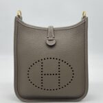 Hermes Mini Evelyne Clemence Etoupe/Bleu Indigo GHW