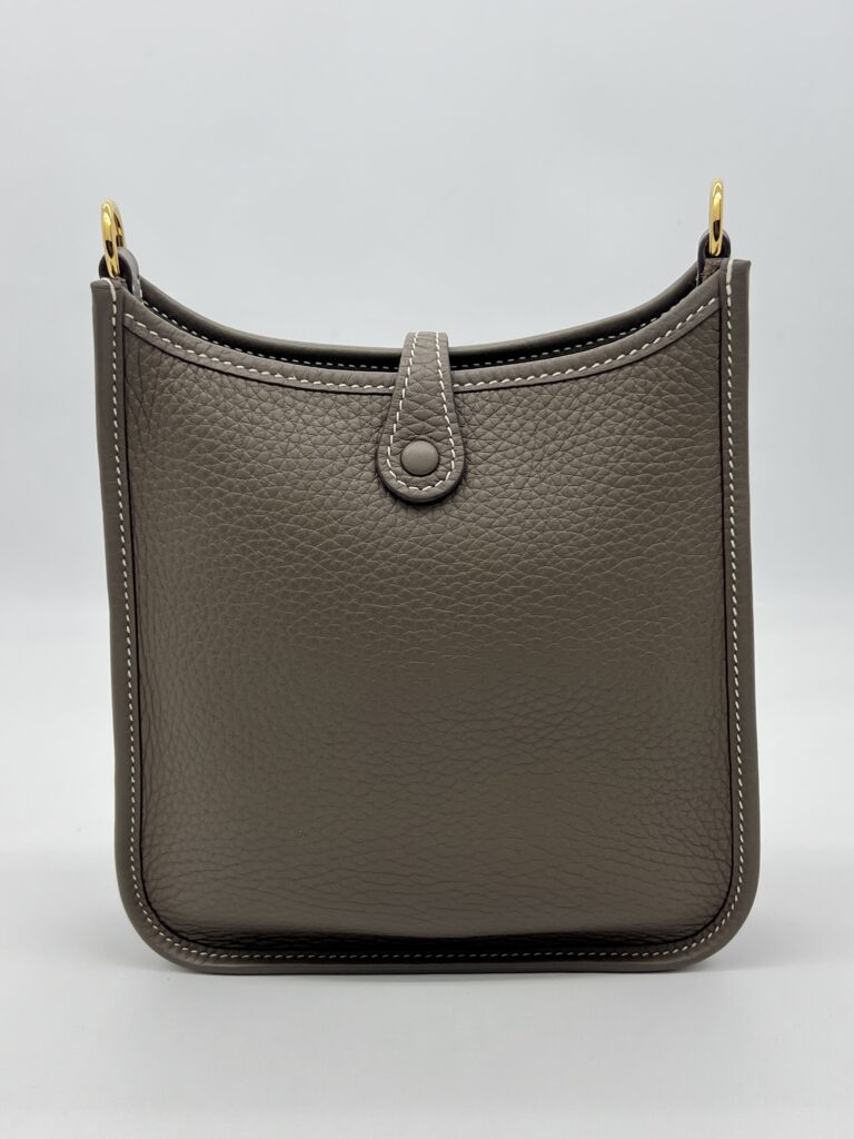 Hermes Mini Evelyne Clemence Etoupe/Bleu Indigo GHW