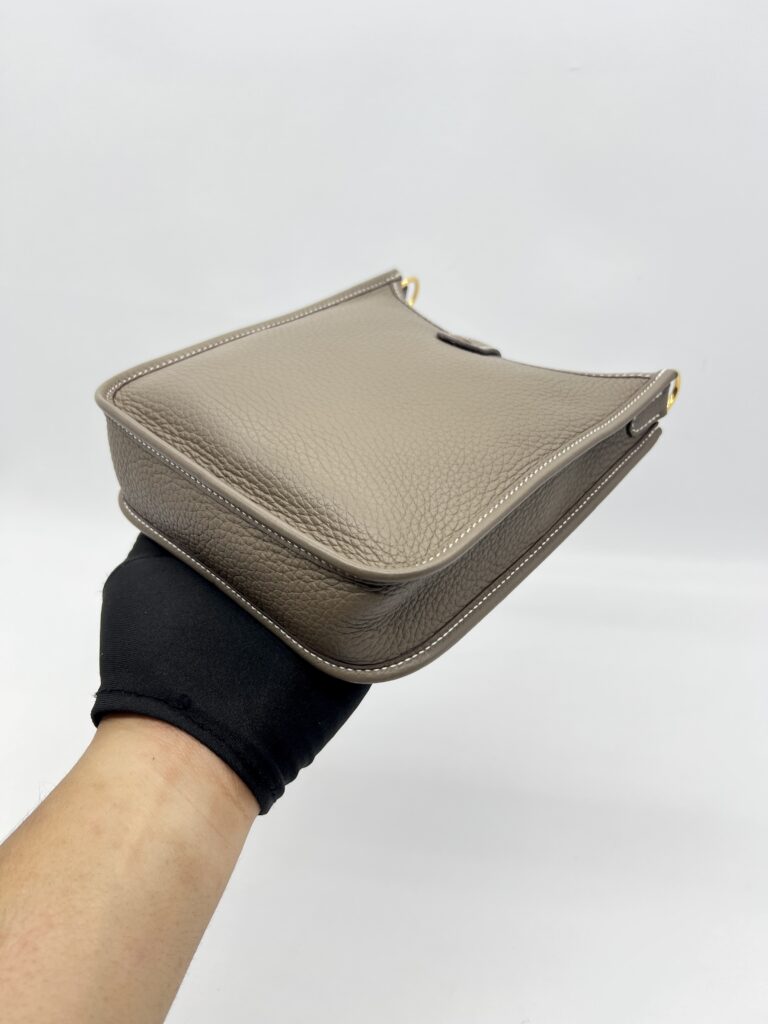 Hermes Mini Evelyne Clemence Etoupe/Bleu Indigo GHW