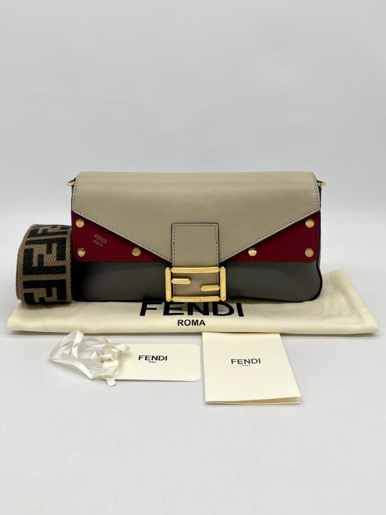 Fendi Grace 1974 Bagguette Vittelo Grey Red GHW