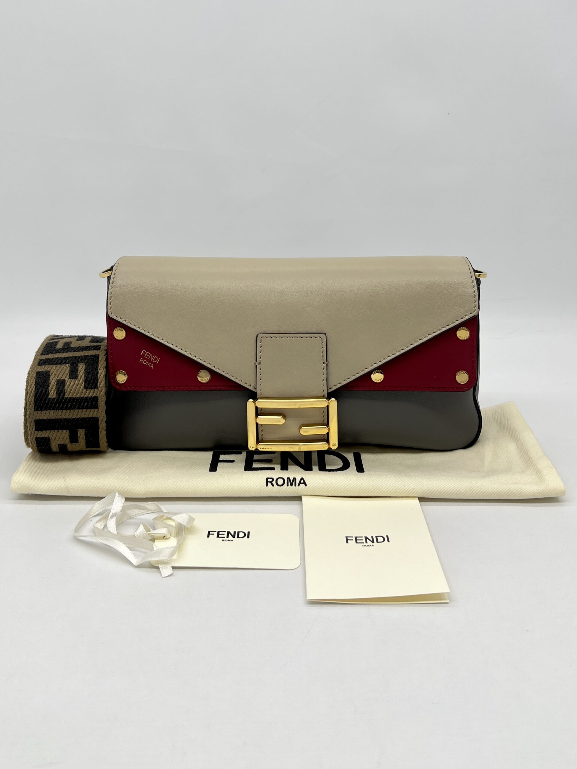 Fendi Grace 1974 Bagguette Vittelo Grey Red GHW