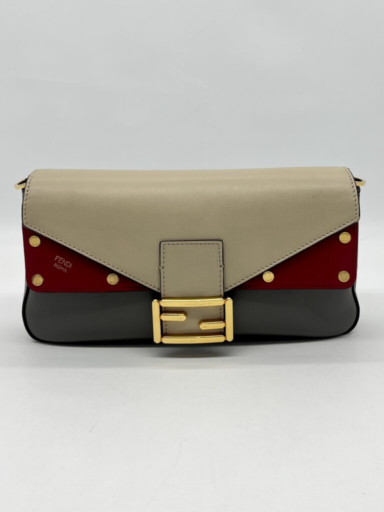 Fendi Grace 1974 Bagguette Vittelo Grey Red GHW