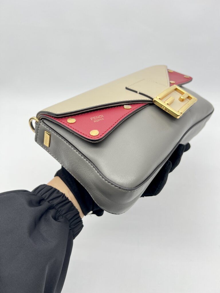 Fendi Grace 1974 Bagguette Vittelo Grey Red GHW