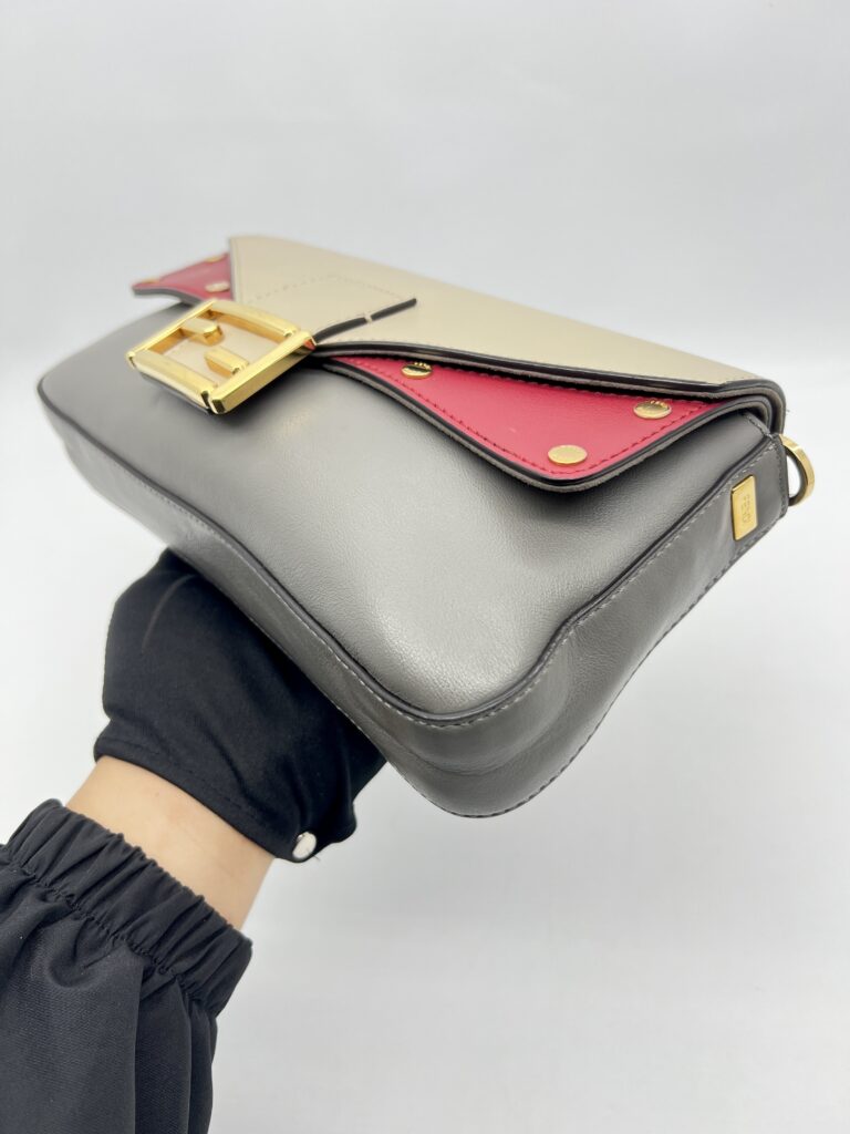 Fendi Grace 1974 Bagguette Vittelo Grey Red GHW