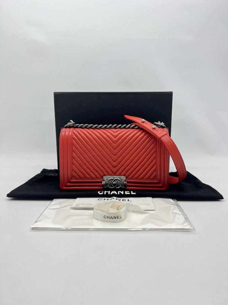 Chanel Boy 25 Chevron Red RHW