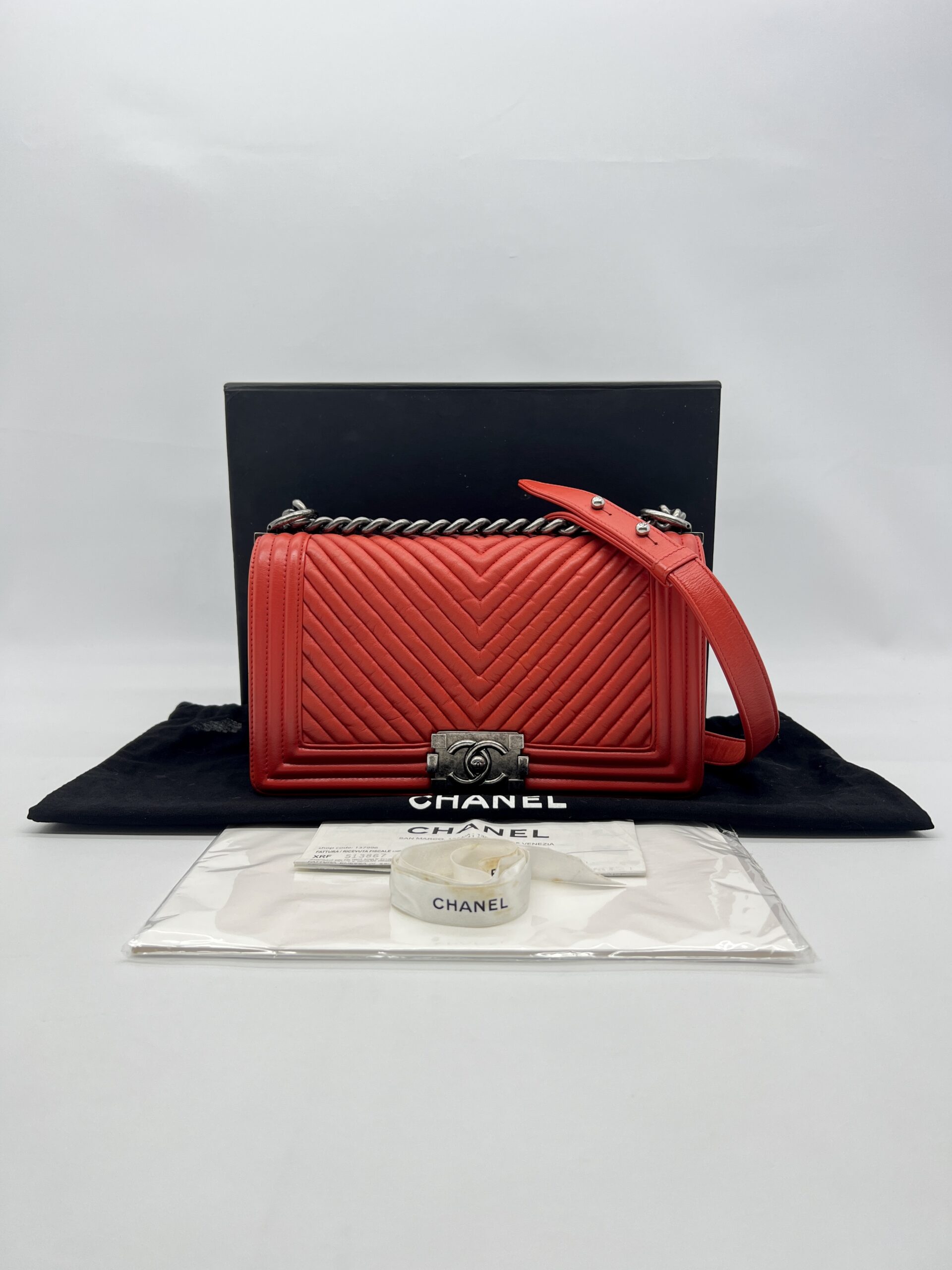 Chanel Boy 25 Chevron Red RHW