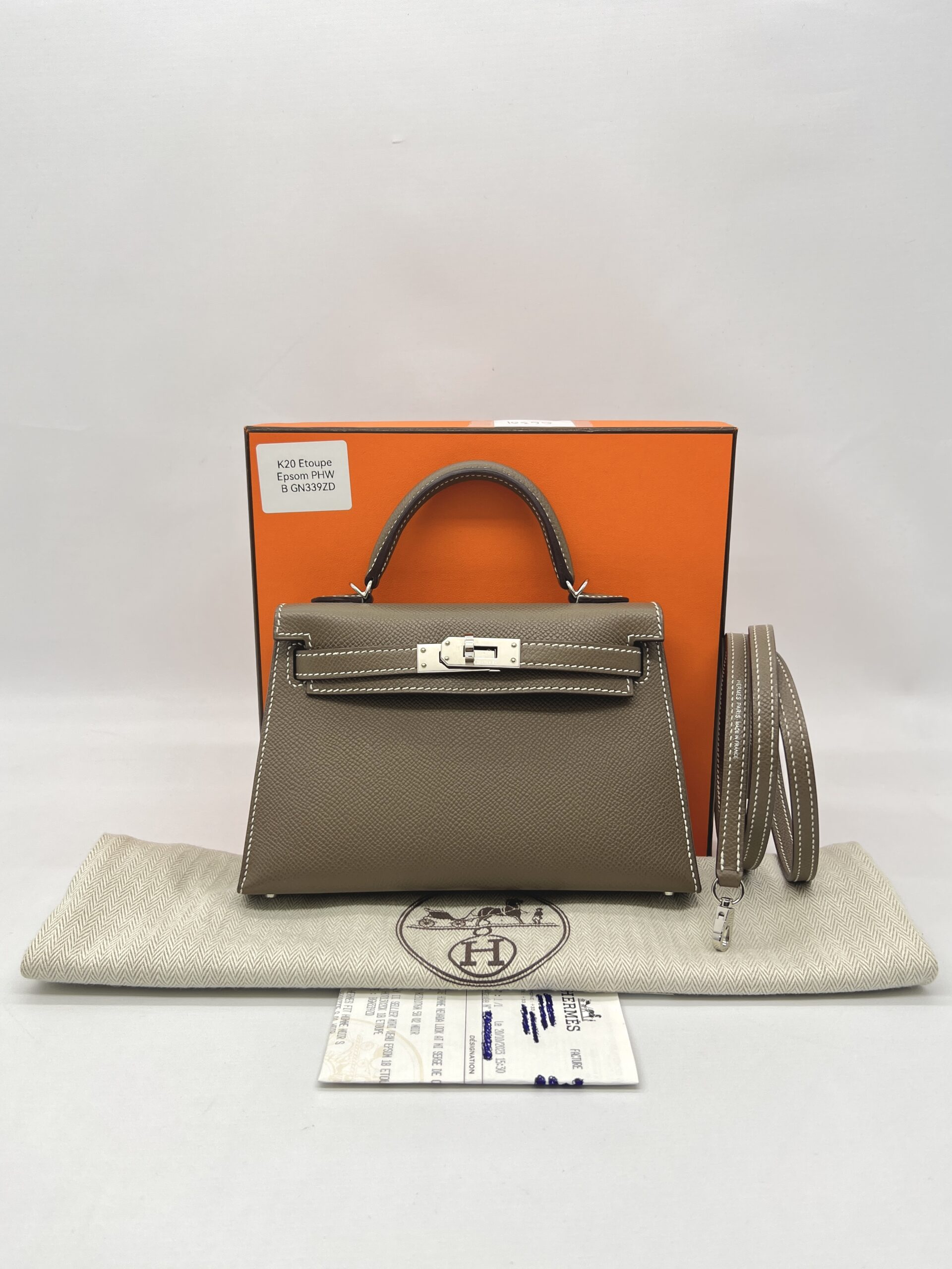 Hermes Mini Kelly 20 Epsom Etoupe PHW
