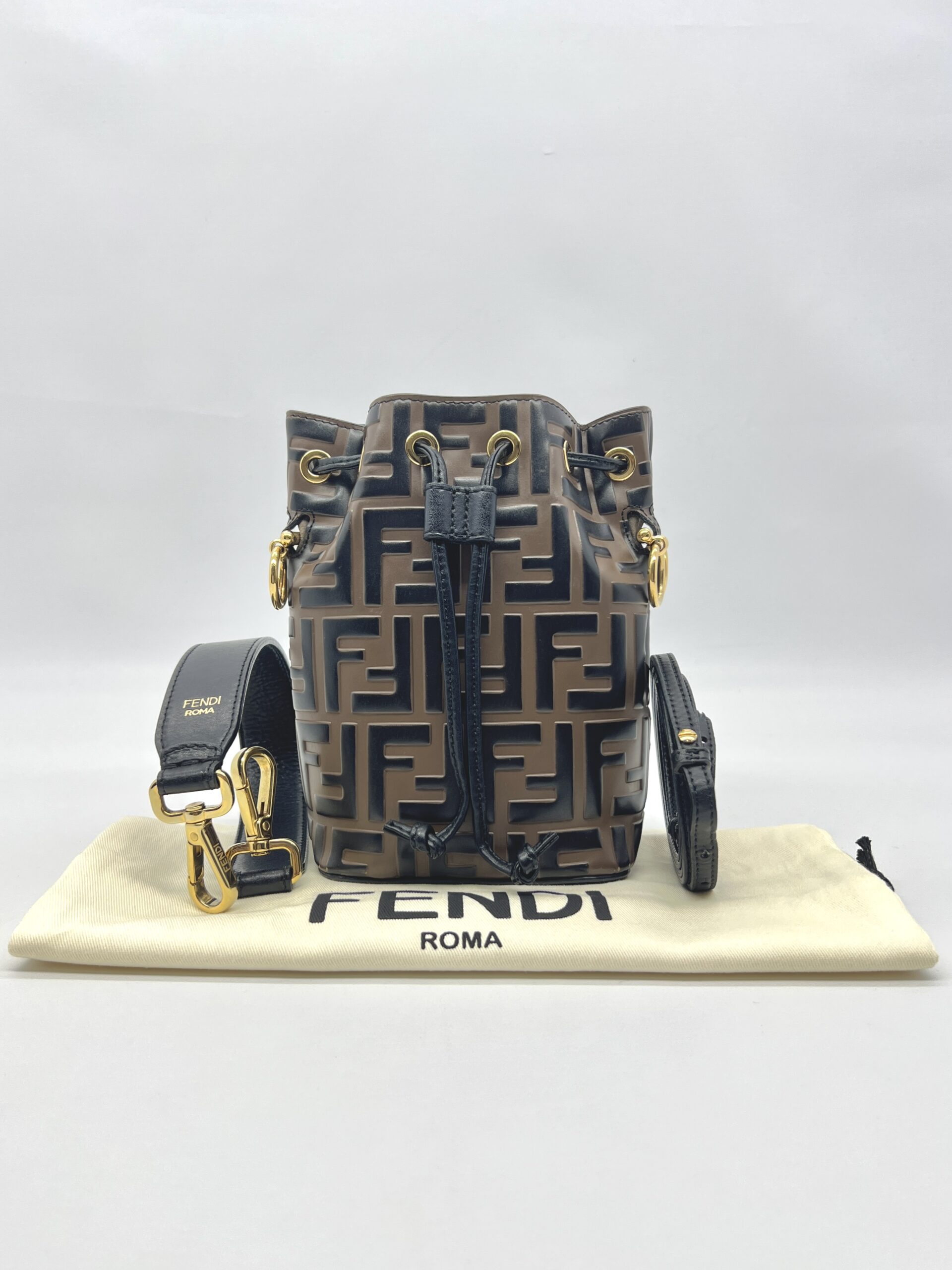 Fendi Mon Tresor Mini Bucket FF Brown Black