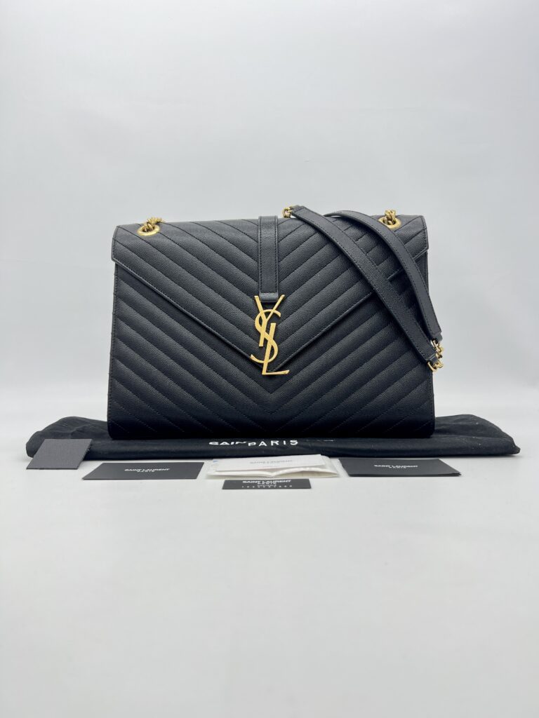 Saint Laurent Envelope Large Bag Grained Black GHW