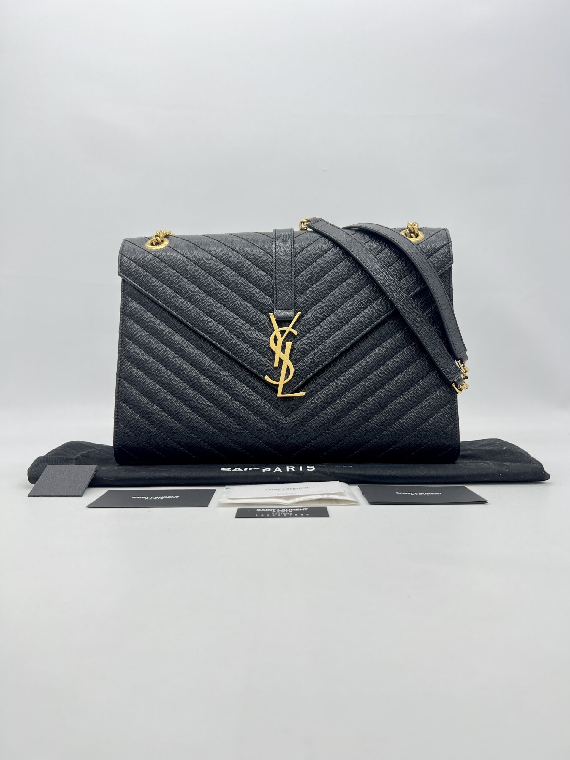 Saint Laurent Envelope Large Bag Grained Black GHW