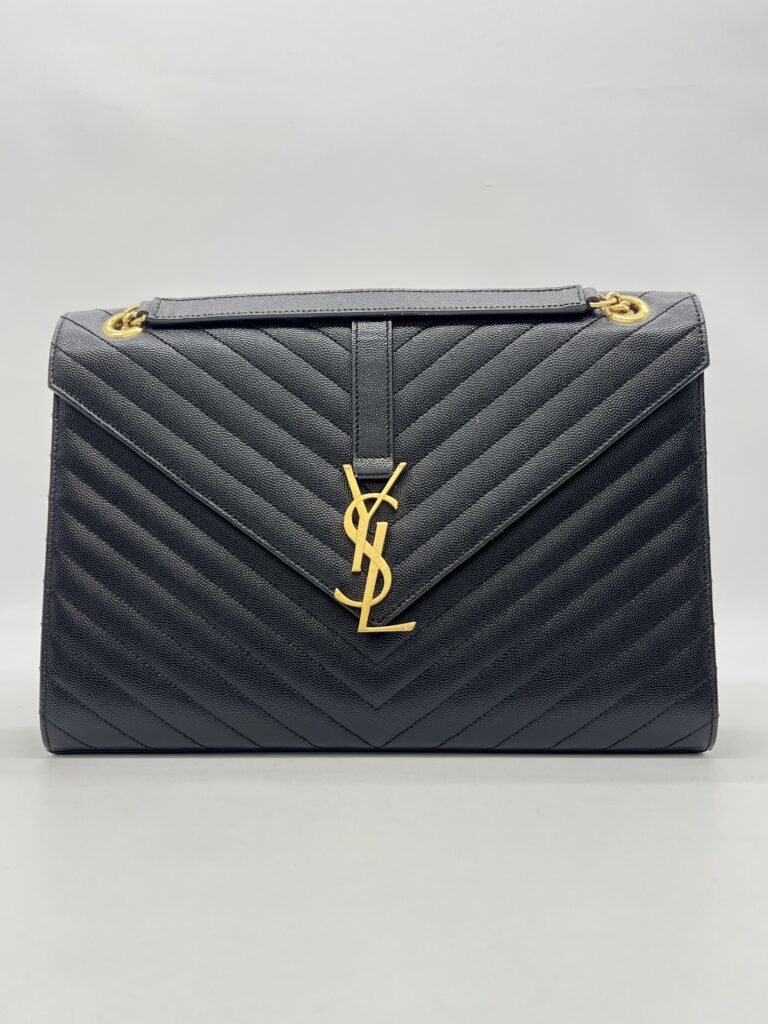 Saint Laurent Envelope Large Bag Grained Black GHW