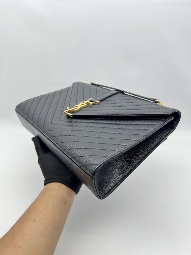 Saint Laurent Envelope Large Bag Grained Black GHW