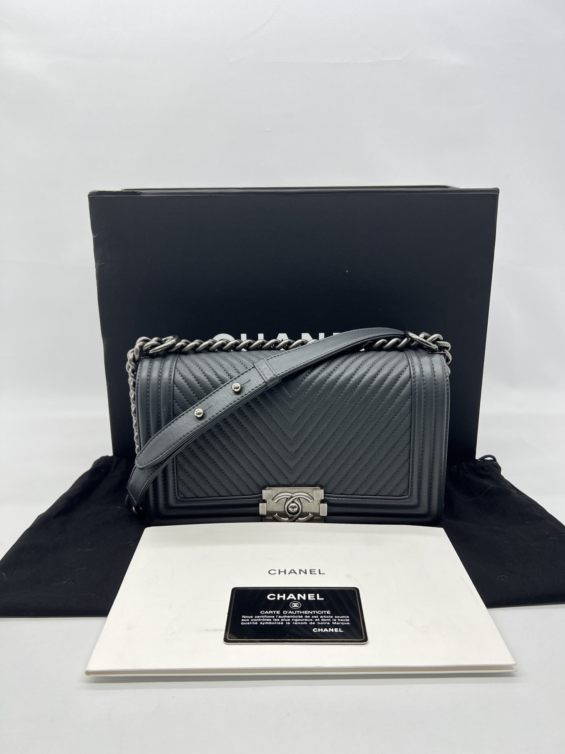 Chanel Boy 25 Chevron Grey RHW