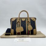 Gucci Duffle Top Handle Black Koi Beige Stripe GHW