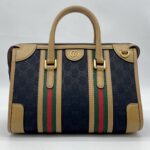Gucci Duffle Top Handle Black Koi Beige Stripe GHW