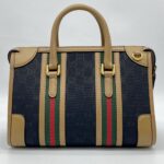 Gucci Duffle Top Handle Black Koi Beige Stripe GHW