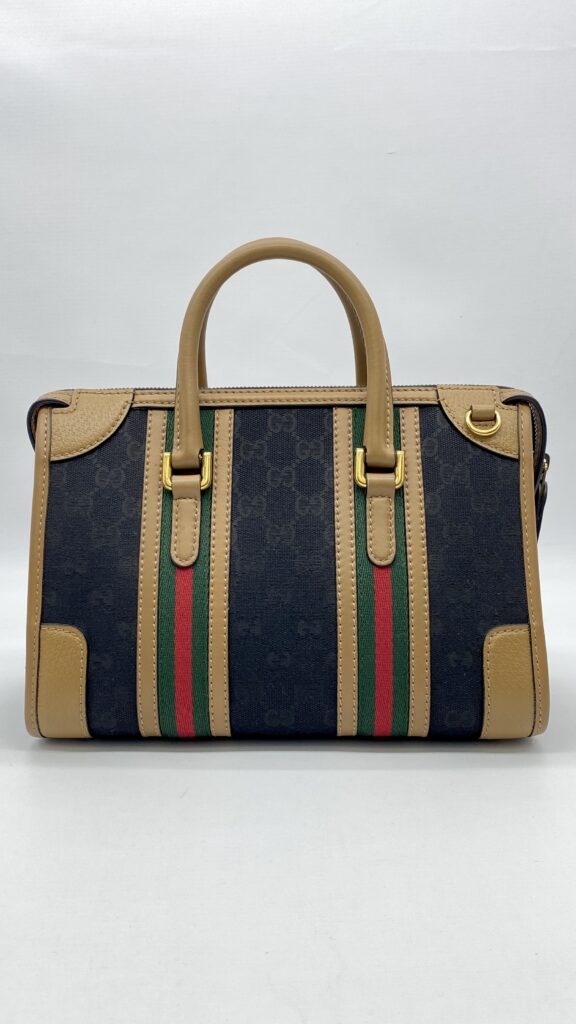Gucci Duffle Top Handle Black Koi Beige Stripe GHW